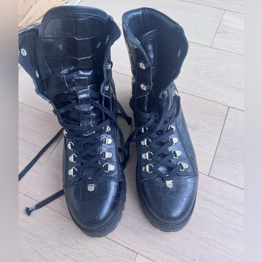 AllSaints crocodile combat boots